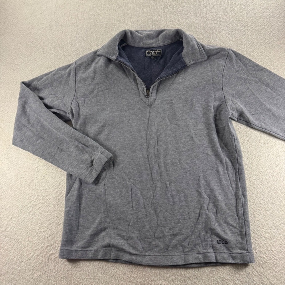 Abercrombie & Fitch Quarter Zip Mens L Grey Vintage Pique Pullover Y2K Preppy